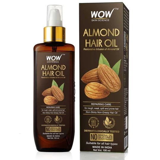Wow Skin Science Almond Hair Oil - Infused With Almond Oil - Non Sticky &  Greasy Hair Oil, 100ml