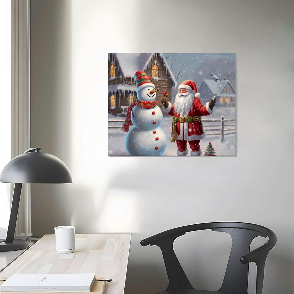 JRXY  Xmas Canvas Paintings for Home Decorations Joyful Santa with Snowman in in Winter Snow Abstract Wall Art for Dining Living Room Kitchen Decor - pattern3