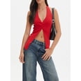thumbnail image 3 of SUNSIOM Women's Knit Halter Tank Tops Solid Color Ribbed Backless Split Hem Slim Vest Streetwear, 3 of 6