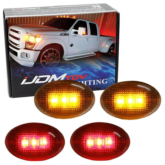 Clear Lens Amber/Red LED Rear Bed Side Marker Lights Set For Ford F350 F450 Super Duty Truck Double Wheel Side Fenders