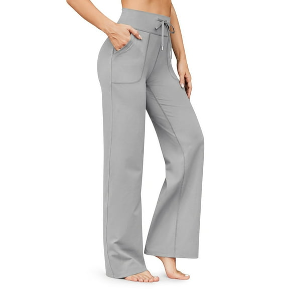 Wide Leg Yoga Pants for Women with Pockets High Waisted Drawstring Loose Sweatpants Gym Workout Soft Lounge Pants​​ Straight Leg Lightweight Hiking Stretch Casual Sweatpants Women