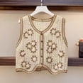 thumbnail image 6 of Duoif Sweater Vest Women, Women's Knitted Vest Sleeveless V Neck Cardigan Button Printed Short Vest Womens Vest Khaki, 6 of 8