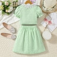thumbnail image 5 of Bearichfupo Kids Girls Summer Short Sleeve Lace Shirt Tops Skirt 2PCS Outfits Clothes Set For Girls Clothes,Girls' Skirt Sets Sizes 9-10 Years, 5 of 6
