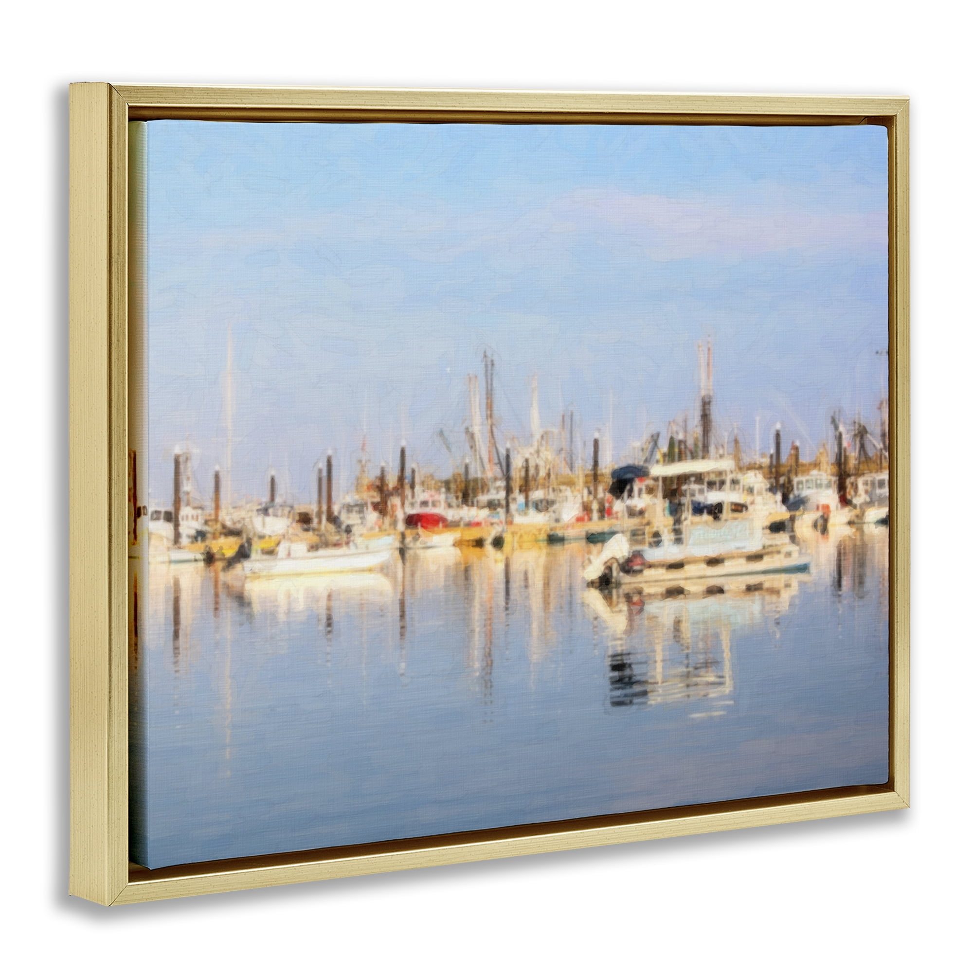 Stupell Industries Blurred Abstract Boat Marina Transportation Painting Gold Floater Framed Canvas Art Print Wall Art, 21 x 17