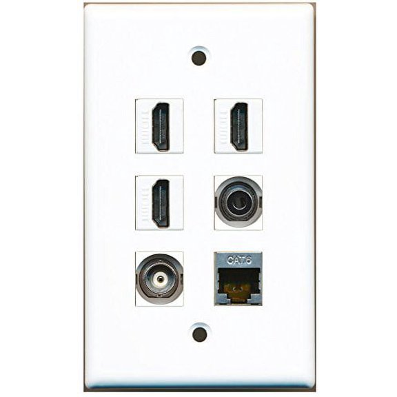RiteAV - 3 HDMI 1 Port Shielded Cat6 Ethernet 1 Port 3.5mm 1 Port BNC Wall Plate