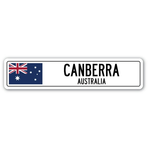 CANBERRA, AUSTRALIA Street Sign Australian flag city country road wall