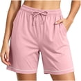 thumbnail image 2 of Women Pajama Pants Dqueduo Women's Solid Color High Waisted Plus Size Loungewear Shorts With Pockets Elastic Drawstring Waistband Sleepwear Pink XXXXXL, 2 of 6