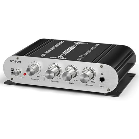 HiFi 2.1 Channel Power Amplifier Stereo Bass Sound Amp Rms 20Wx2+40W Mini Digital Audio Power Amplifier for Home Speakers ST-838 Subwoofer Amplifier Audio Stereo Bass Amp with Power Supply