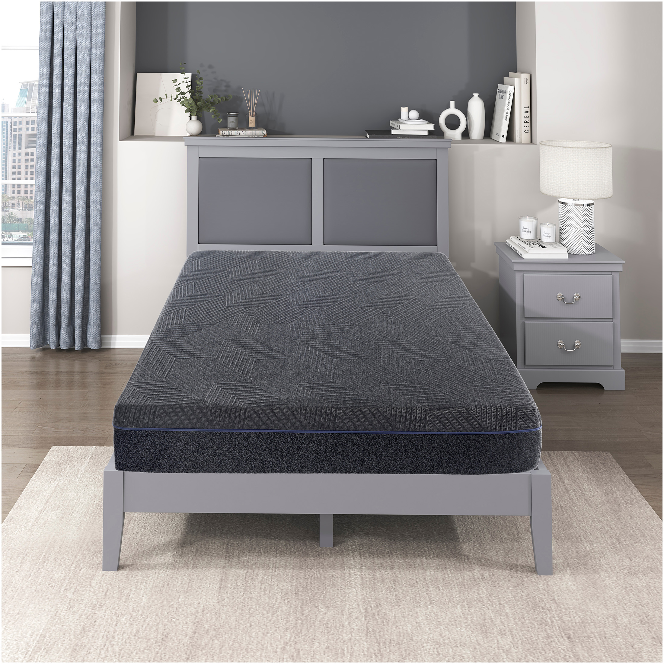JERFIT 11 Inch King Size Mattress, Dark Gray Green Tea Infused Memory Foam Mattress in a Box, CertiPUR-US Certified, Pressure Relief Support