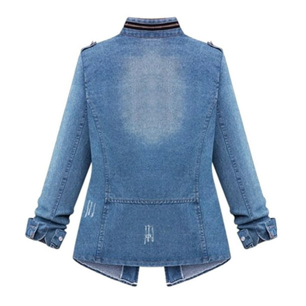 Zanvin Fall Jackets For Women christmas Gifts plus Size Casual Womens Ladies Oversize Jeans Chain Jacket Pocket Coat blue l Blue