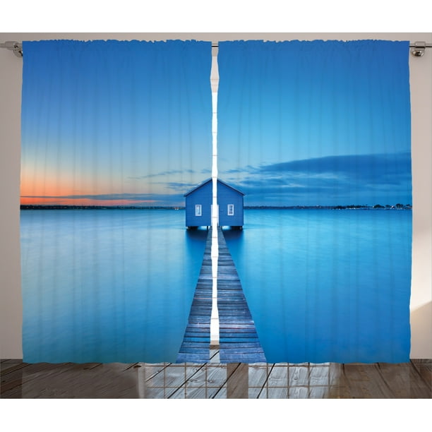 Lake House Decor Curtains 2 Panels Set, Sunrise Over Water Lakehouse