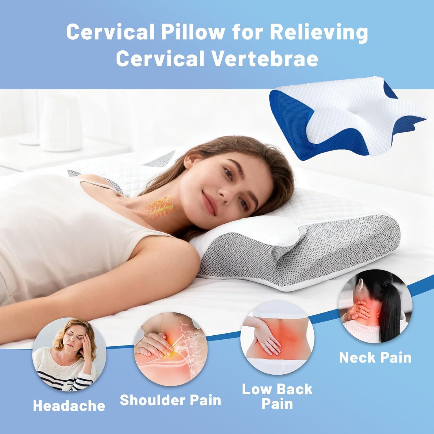 2026 New Sleep Apnea Pillow, Ergonomic Contour Support Pillows, 2 in 1 Neck Support Pillow for Sleeping, Breathable Comfortable, for Side & Back Sleepers(White)