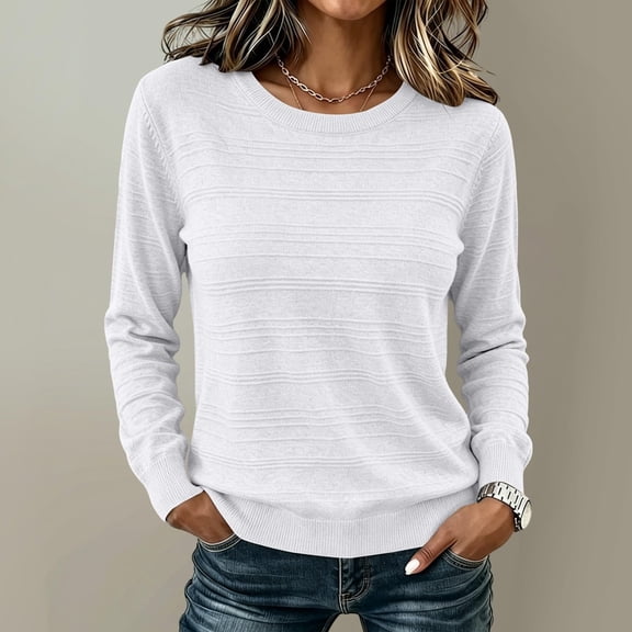 Lumtrix Womens Fall Basic Long Sleeve Sweater Soft Knit Classic Crew Neck Sweaters Loose Fit Casual Going Out Pullover White L