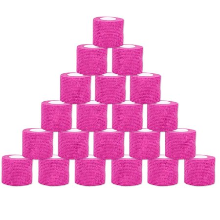 Tattoo Grip Cover Wrap,21PCS Disposable Cohesive Tattoo Grip Cover Elastic Bandage Handle Grip Tube for Tattoo Machine Tattoo Grip Accessories(Phosphor Pink)