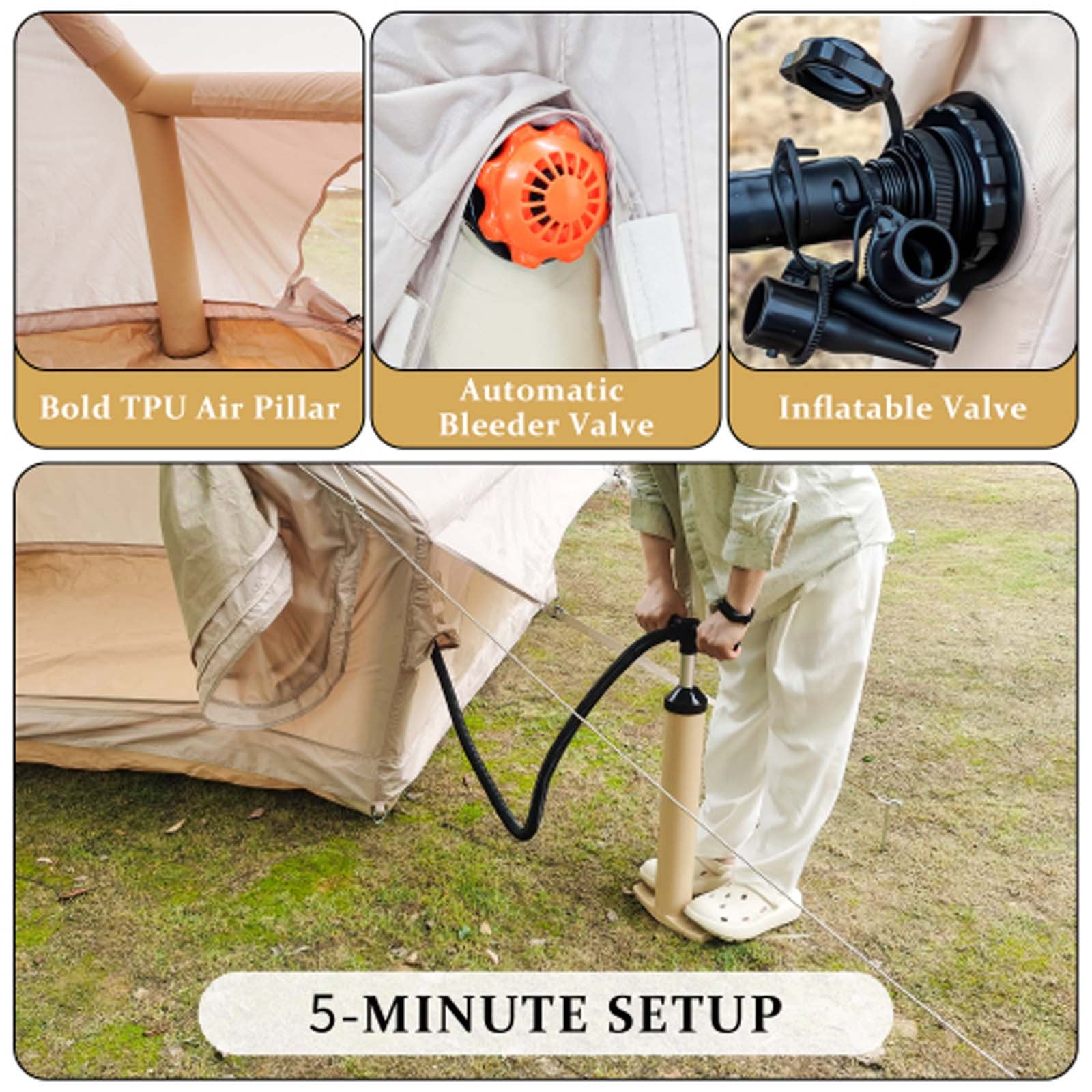 Inflatable Camping Tents with Pump  4 Season Tents for Camping, 6 Person Capacity, Easy Setup Inflatable Tent for Outdoor Trips, Hiking & Family Getaways