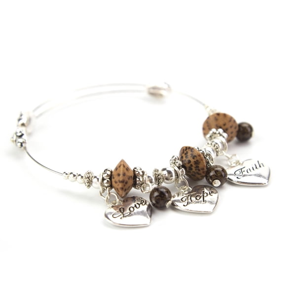 Inspirational Faith Hope Love Charm Bracelet with Animal Print Beads - Religious Jewelry Gift Bracelet Silver