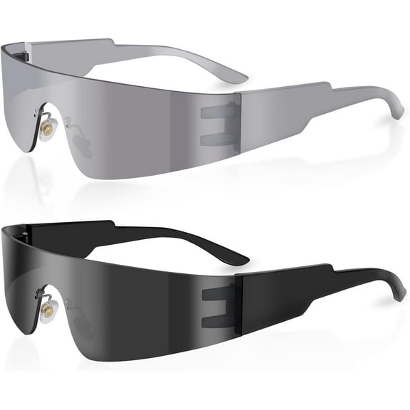 Futuristic Wrap Around Sunglasses Silver Trendy Rimless Glasses Cyberpunk Eyewear for Women Men Rave Party