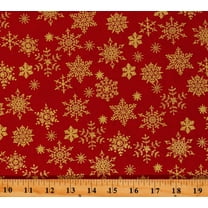 Cotton Holly Jolly Christmas Winter Metallic Gold Snowflakes on Red Cotton Fabric Print by the Yard (109102)