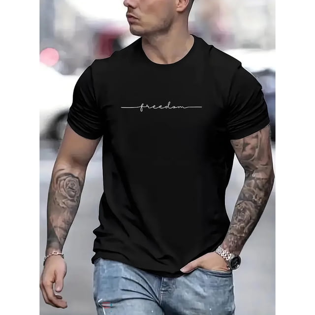 Freedom Print T Shirt, Tees For Men, Casual Short Sleeve T-shirt For Summer