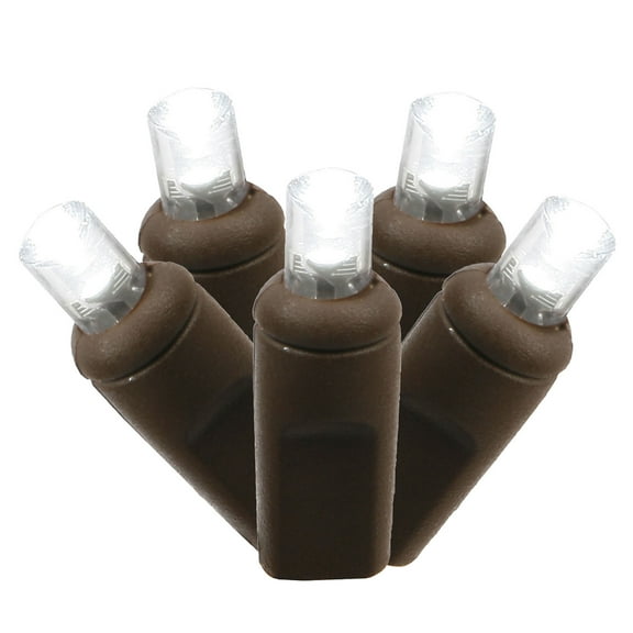 Vickerman 100 Pure White Wide Angle LED Single Mold light on Brown Wire, 50' Christmas Light Strand