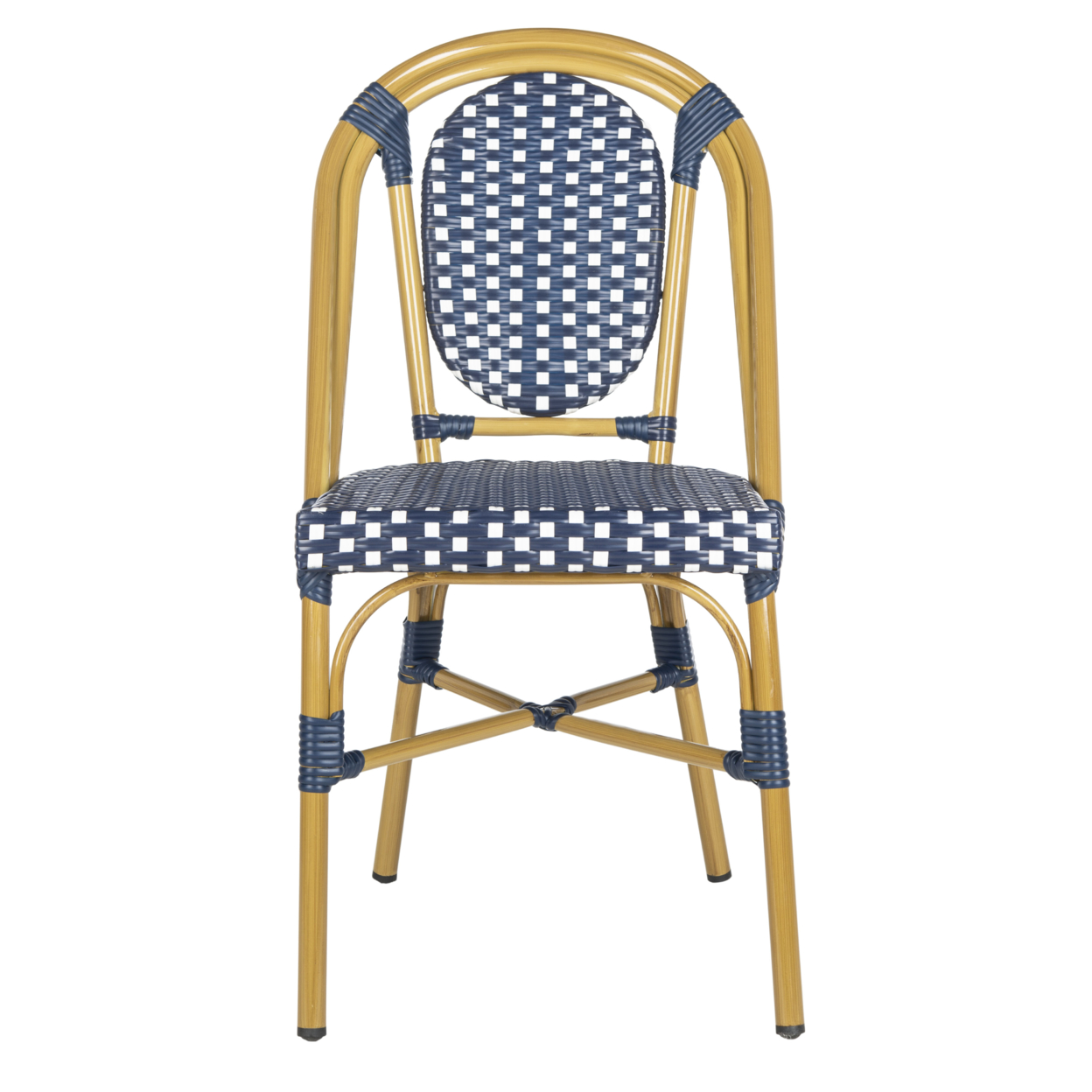 SAFAVIEH Lenda Outdoor Patio French Bistro Stackable Chair, Navy/White/Brown, Set of 2 - image 2 of 7