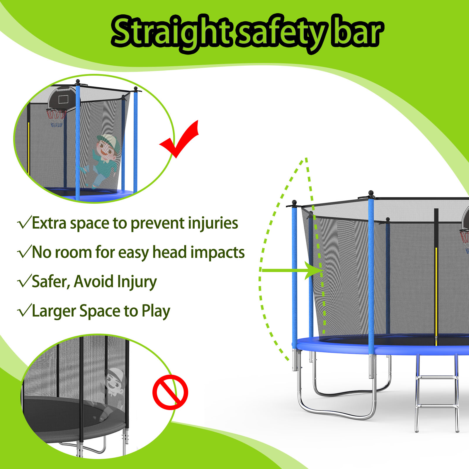 SENCHO GINSYTALIOR 10ft Trampoline with Steel Ladder & 530lbs Safe Enclosure Net for Kids Adults