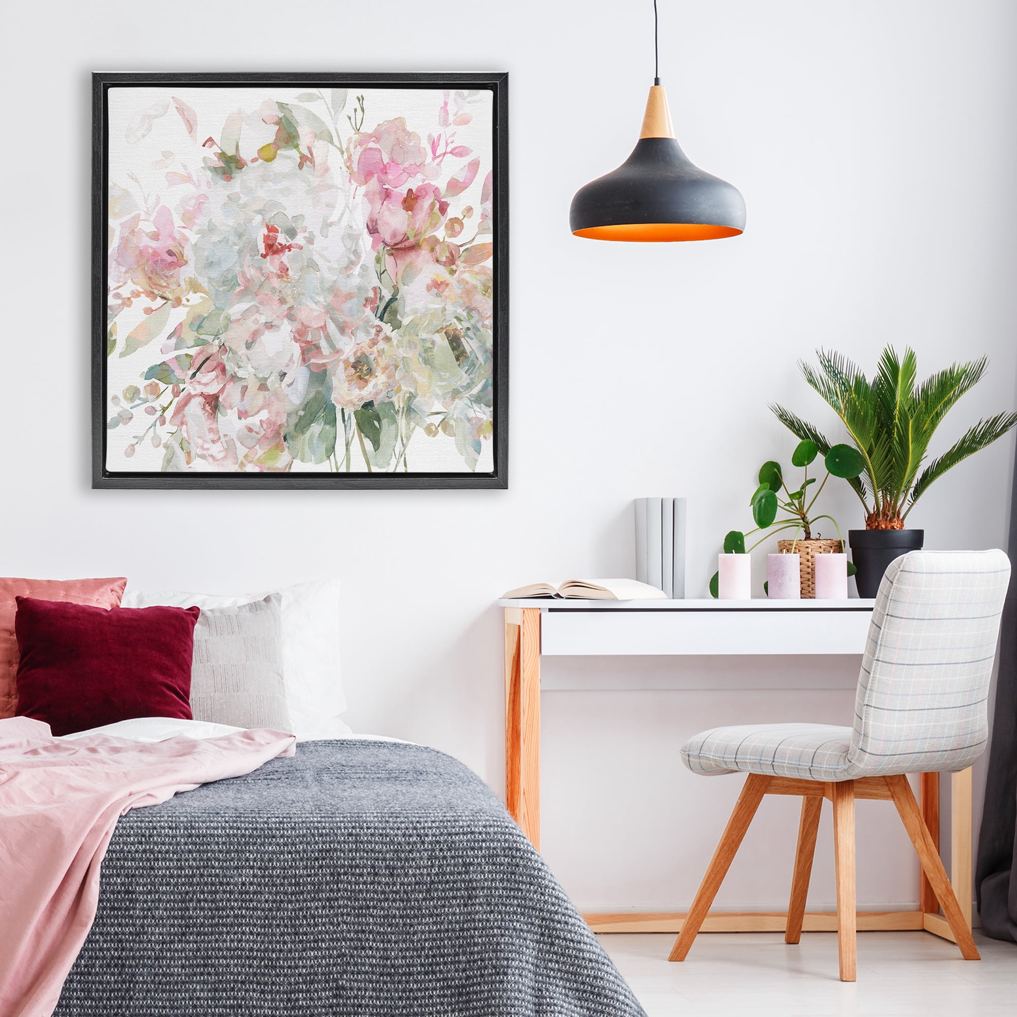 Stupell Industries Romantic Pastel Blossoms Black Framed Floater Canvas Wall Art, design by Carol Robinson