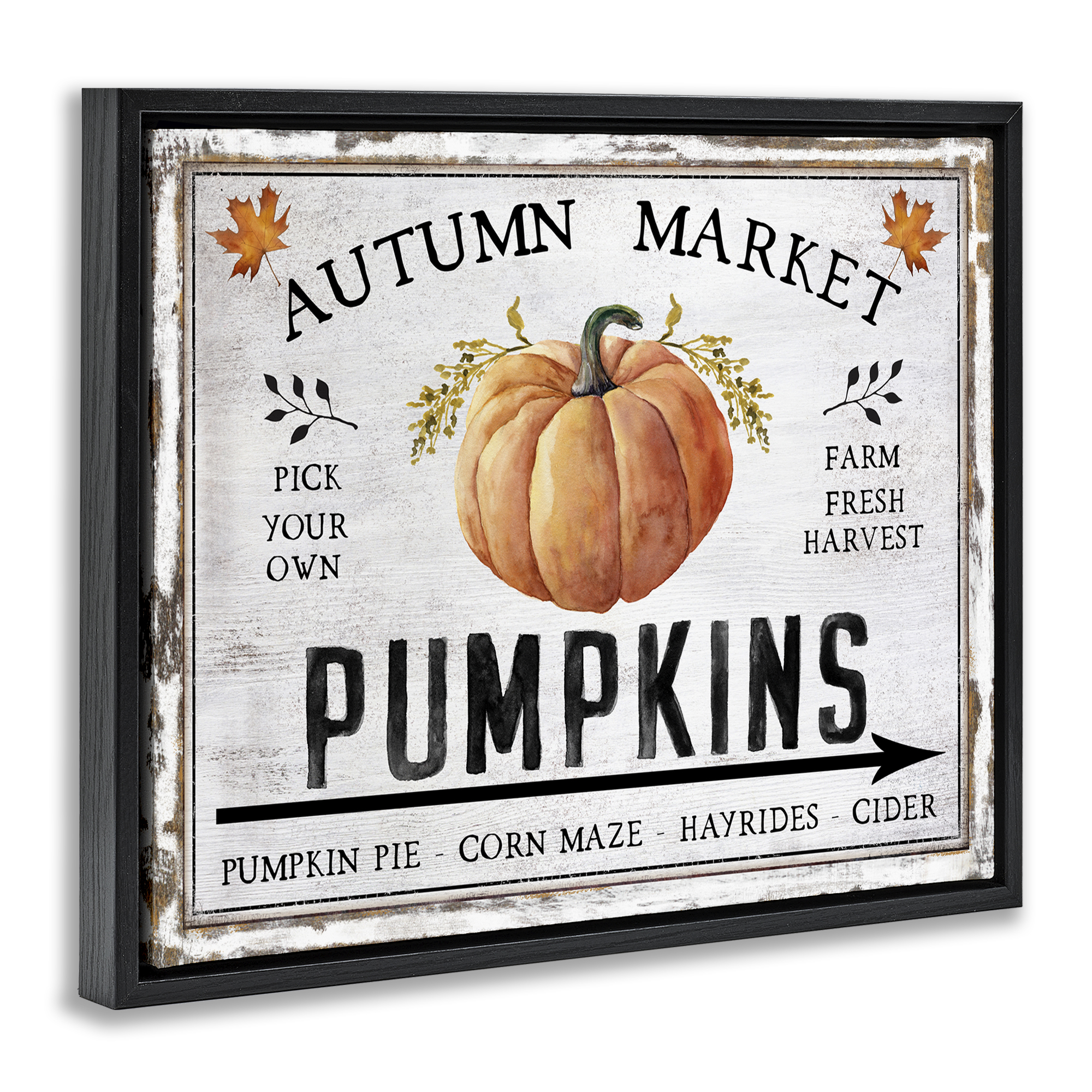 Stupell Industries Autumn Market with Arrow Holiday Painting Black Floater Framed Canvas Art Prints Wall Art, 31 x 25