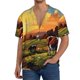 thumbnail image 1 of Balery Oil Painting Style Pasture Cow Camisa Casual de Manga Corta con Botones para Hombre, Texturizada, Estilo Cubano, para Playa, Verano-Medium, 1 of 5