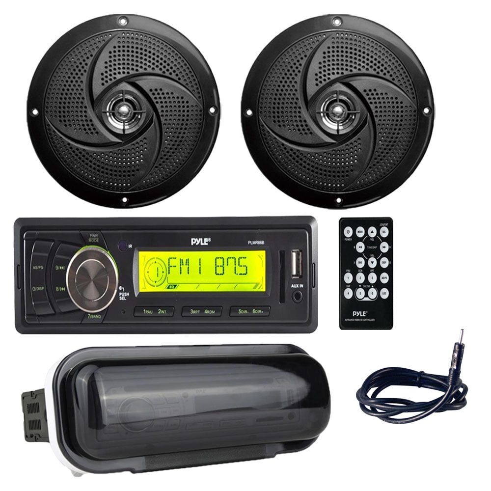 Pyle PLMR86B indash Marine Stereo Radio Headunit Receiver with (2) 4