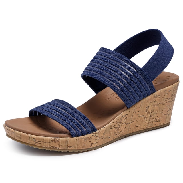 Sandalia con cuña Skechers Beverlee-Sheer Luck para mujer, color azul marino