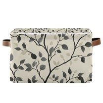 Yayeee Canvas Storage Basket with Handles for Shelves Fabric Bins Closet Organizer, Leaves Pattern