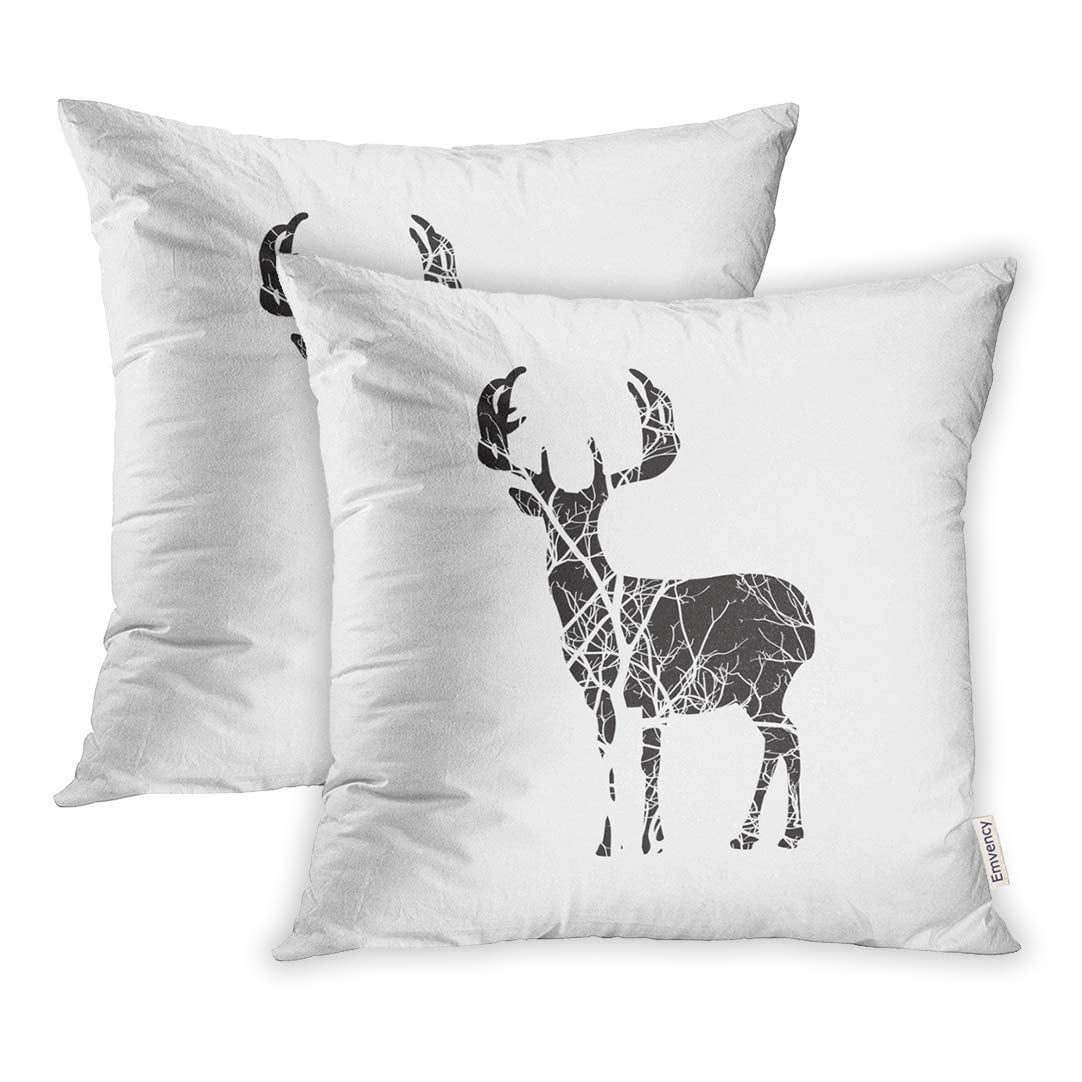 BSDHOME Animal Deer Silhouette Stock Antler Black Pillowcase Cushion Cover 20x20 inch Set of 2