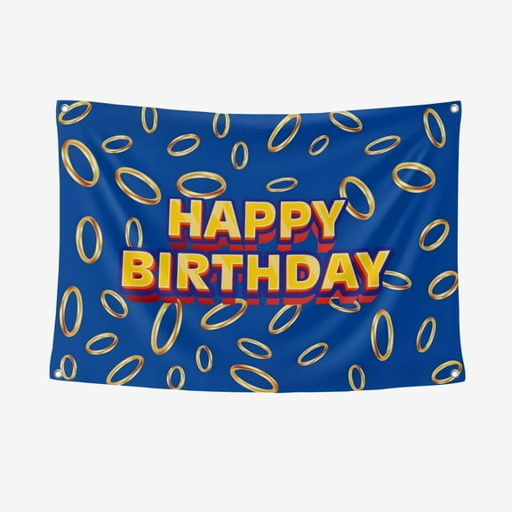 Blue with Gold Ring Birthday Party Decorations Supplies, Cartoon Game Hedgehog Party Backdrop Photo Decor Banner (5x3ft)