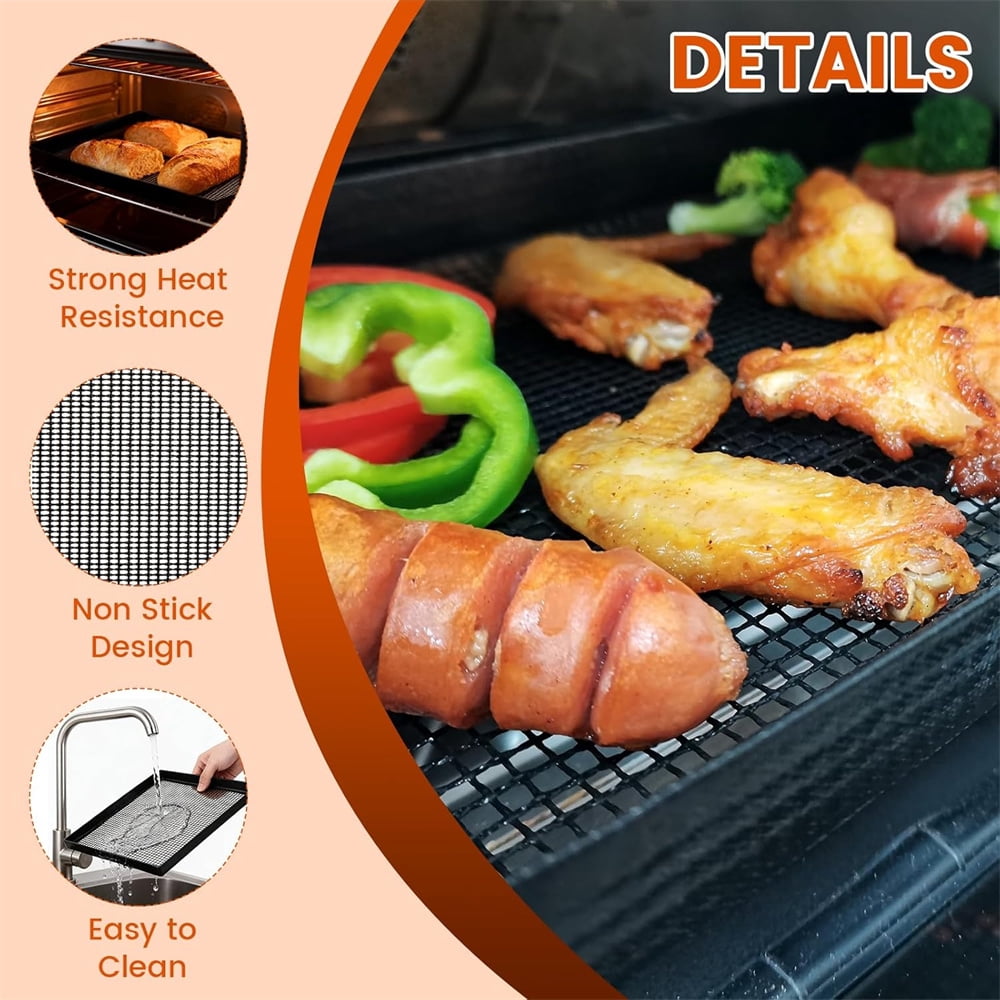 Heyingu 2Pcs Non-stick Mesh Tray for Grilling & Baking Fine Mesh Oven Basket for Quick Oven Accessories Heat-Resistant Grilling Mats(11 x 11 Inch)