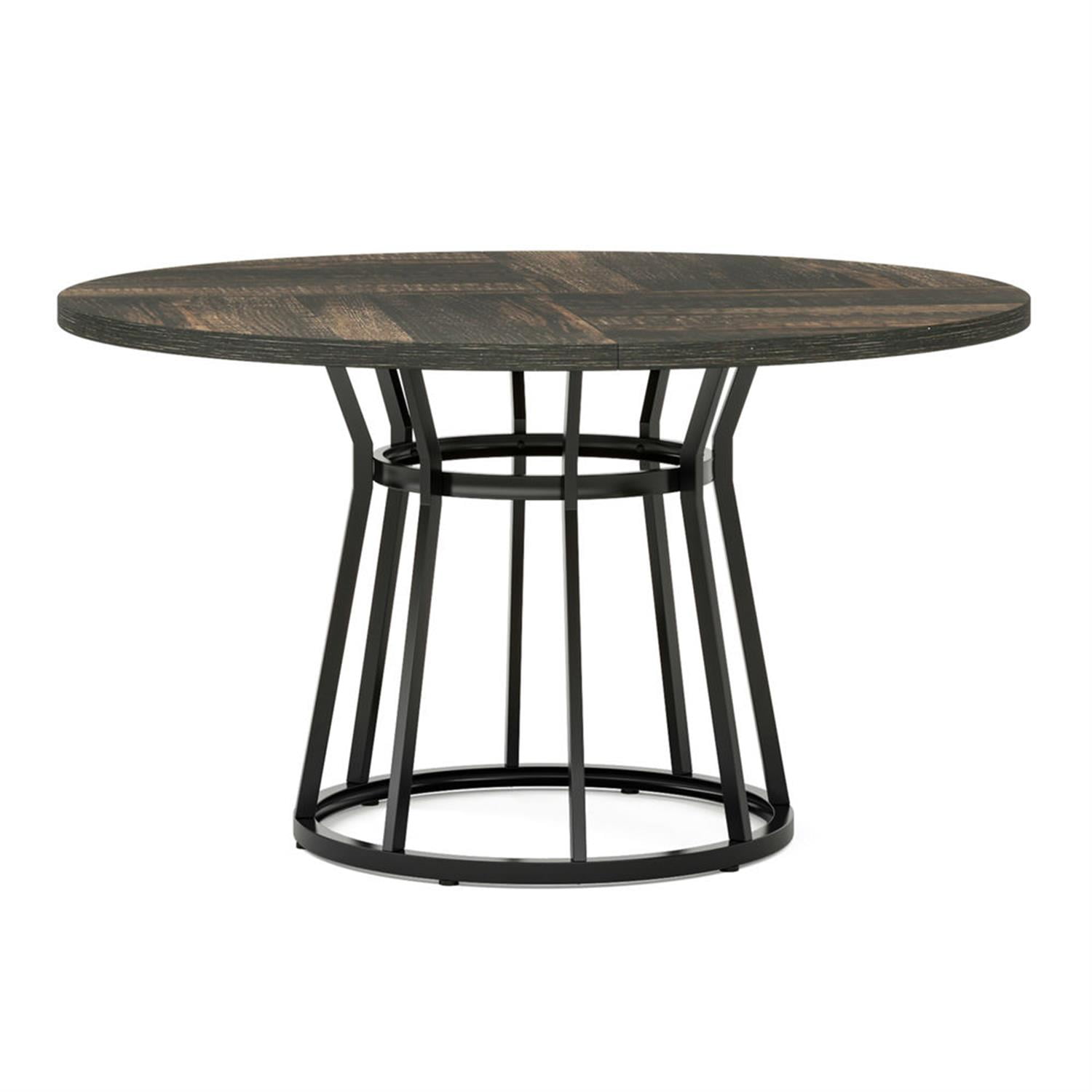 Demi Bonn 47" Modern Round Dining Table for 4 People, Kitchen Dinner Table with Metal Base for Dining Room, Home, Living Room Furniture, Gray