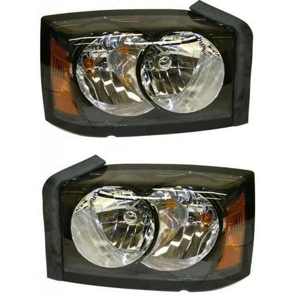 For Dodge Dakota Headlight Assembly 2006 2007 Pair Driver and Passenger Side w/ Bulbs Black Housing CAPA Certified Replacement For CH2518116