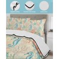 thumbnail image 3 of Twin Quilt Bedding Set, Teal Red Coastal Reversible Summer Quilt 3 Pieces, Nautical Seahorse Beach Coral Starfish Beige Lightweight Bedspreads Coverlets with 2 Pillow Shams for All Seasons, 3 of 5