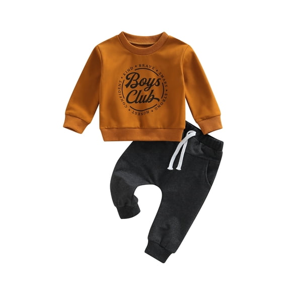 Bagilaanoe 2Pcs Toddler Baby Boy Long Pants Set Letter Print Long Sleeve Sweatshirt Pullover Tops Trousers 6M 12M 18M 24M 3T Kids Casual Sweatsuit