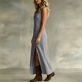 thumbnail image 4 of SAWOBUUN Womens Summer Cotton Maxi Dress Sleeveless V Neck High Waist Button Down Long Dress Side Slit for Beach Vacation, 4 of 9