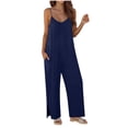 thumbnail image 4 of POIUYTR Women Summer Jumpsuits Casual Loose Spaghetti Strap Wide Leg Sleeveless One-piece Pants Trendy Soft Solid Color Rompers, 4 of 6