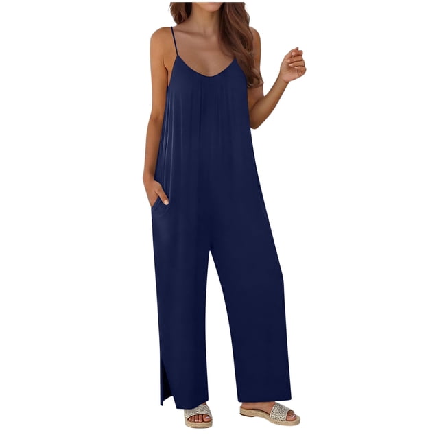 TaTaai Women's Summer Evening Jumpsuit Sleeveless Halter Neck Wide Leg Long Pants Solid Color Casual One Piece with Low Back Detail for Party and Night Out Gift