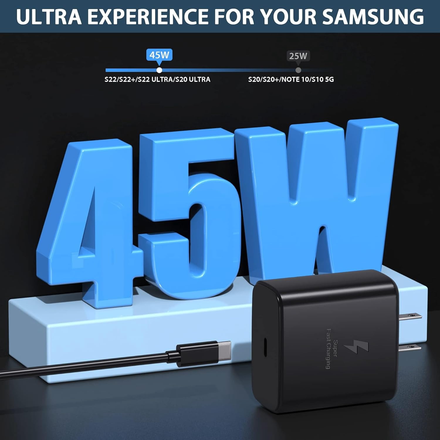 TYPPKMM 45W Super Fast Charger 3-Pack, USB C Android Phone Charger with 6FT Cable for Samsung Galaxy S25/S24/S23/S22/S21/S20 Series, Note 10, Galaxy Tab, Ultra/Plus Models, Black