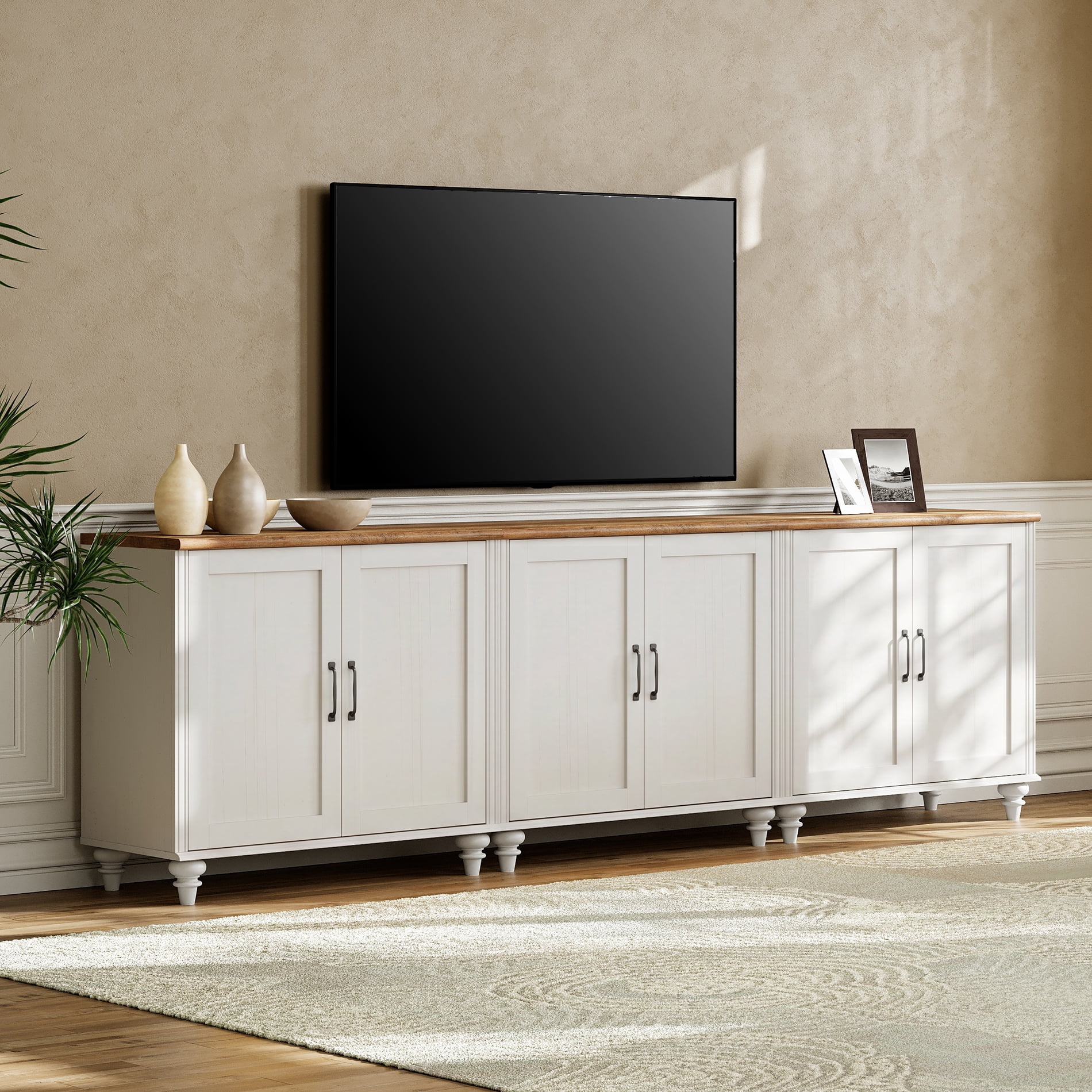 TV Stand For 100 Inch TV Inch TV, 3-In-1 TV Console Table For 75/80/85/90 Inch TV, Entertainment Center With 6 Wood Doors, White