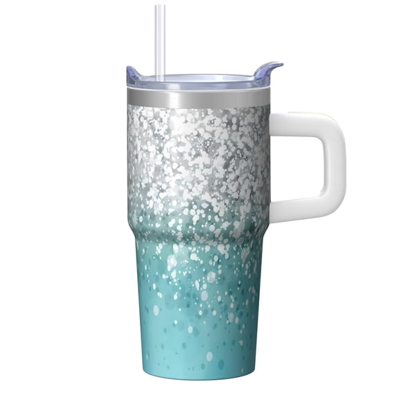20oz Stainless Steel Tumbler with Handle, Geometric Design Double Wall Insulated Travel Coffee Cup Leak-Proof Straw