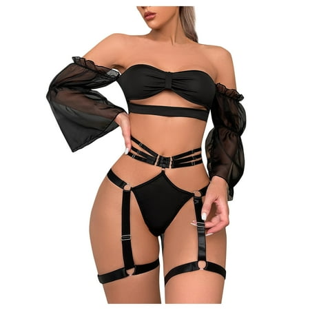 

XHJUN Women S Sheer 3 Pieces Lingerie Chemise With Garter Belt Set Teddy Babydoll Lace Bra And Panty Sexy Underwear Bodysuit Set