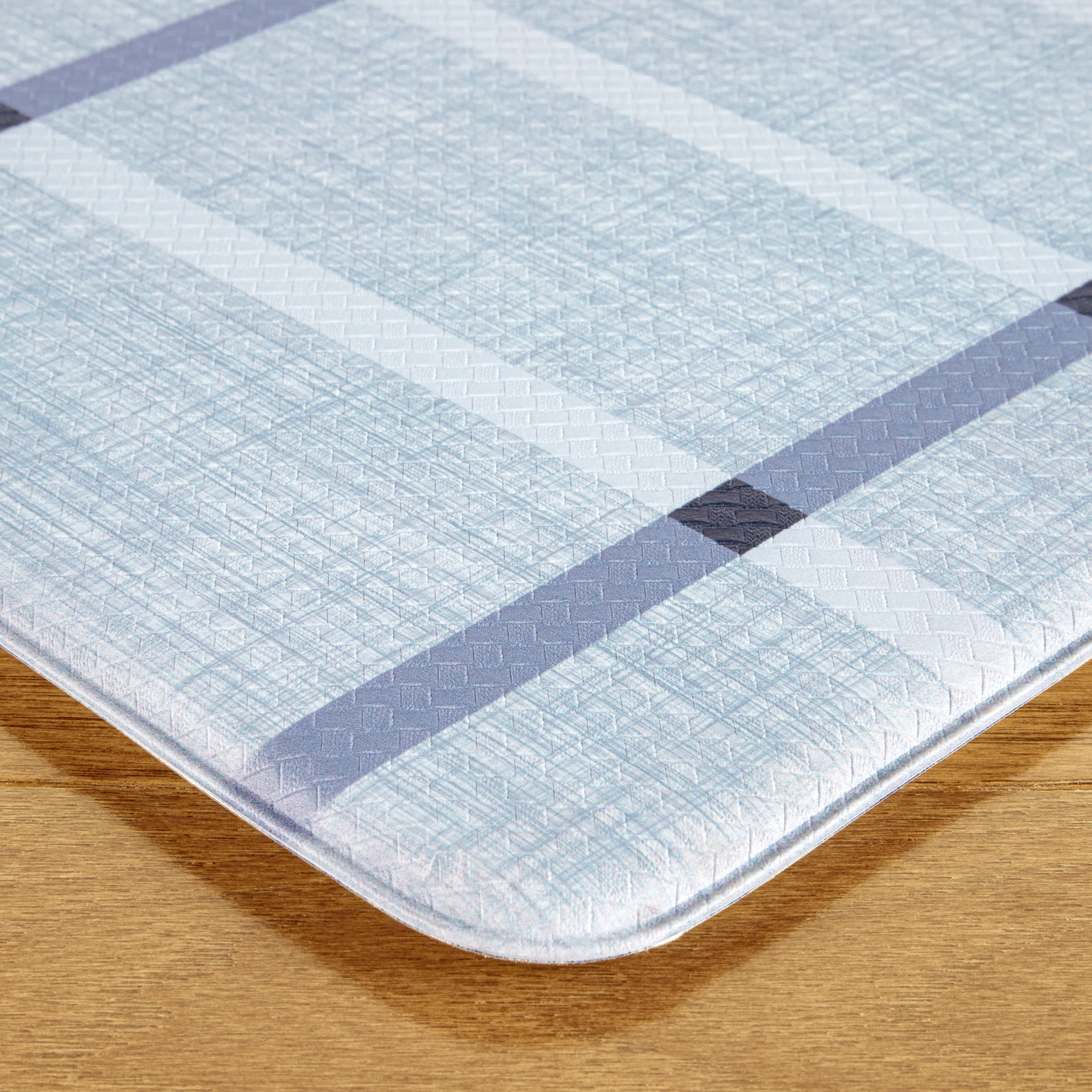 TOWN & COUNTRY BASICS Comfort Plus Windowpane Plaid Anti Fatigue Comfort Mat, Kitchen Runner Mat, Standing Desk Mat, Dorm Room Rug, Non-Slip Backing, Blue, 18"x55"