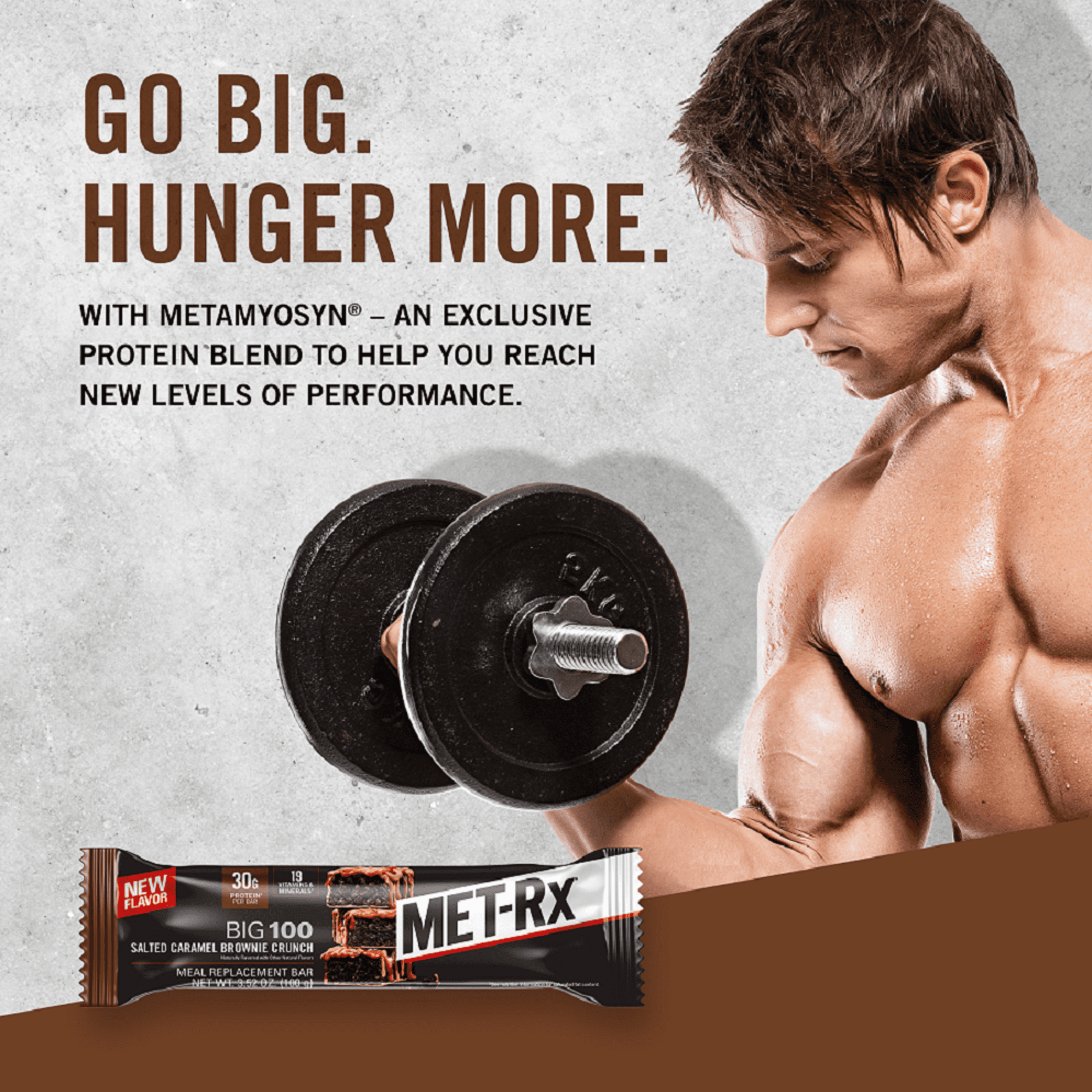 MET-Rx Big 100 Protein Bar, Meal Replacement Bar, 30G Protein, Salted Caramel Brownie Crunch, 3.52 oz (Pk of 4)