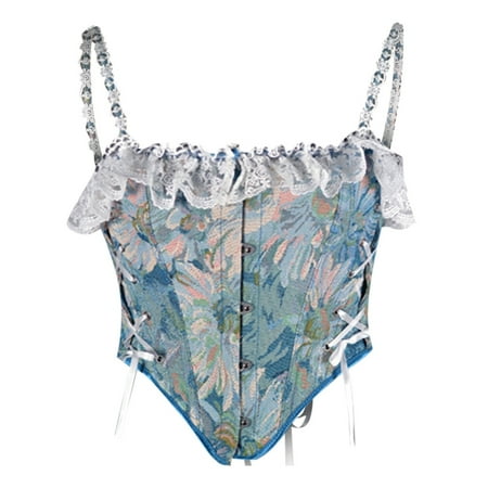 

Women s Corset Tops Lace Up Camisole Trendy Ruffles Vintage Renaissance Boned Bustier Corset Sleeveless Vest Tops