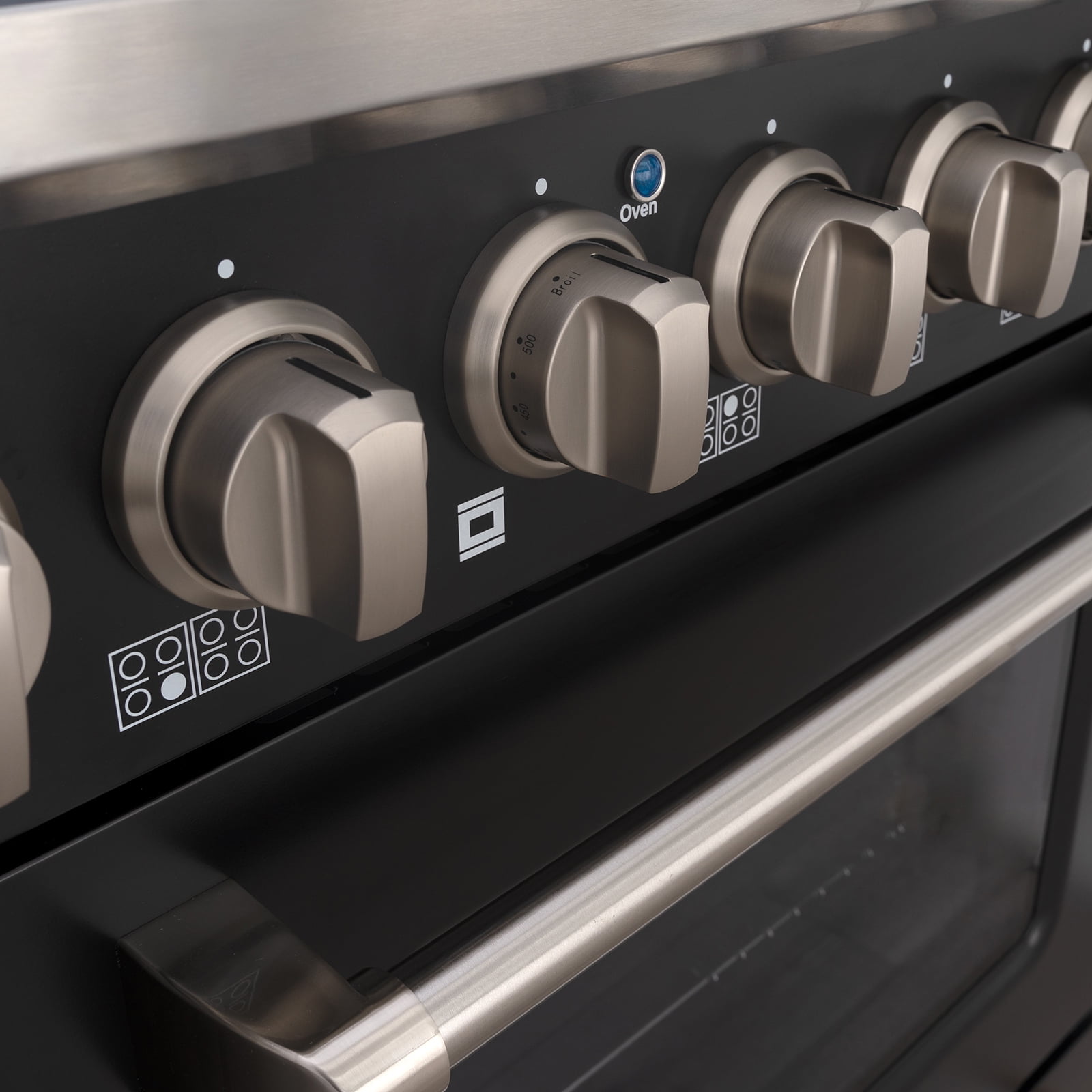Akicon 48" Slide-in Freestanding Professional Style Gas Range with 6.7 cu. ft. Oven, 8 Burners, Convection Fan, Cast Iron Grates, & Blue Porcelain Oven Interior, Black with Stainless Steel